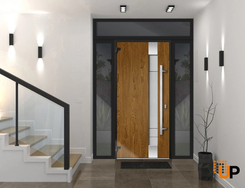 Single swing metal-aluminum modern exterior door with triplex | Deux 1713 Oak | 60 x 96 photo#2