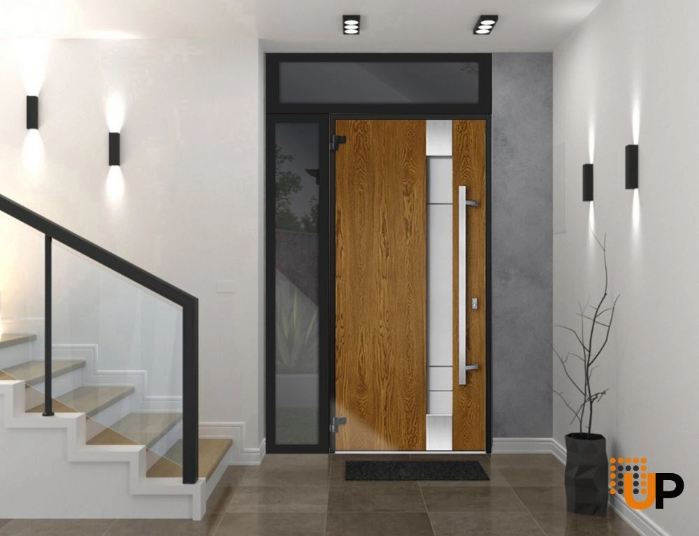 Single swing metal-aluminum modern exterior door with triplex | Deux 1713 Oak | 48 x 96 photo#2
