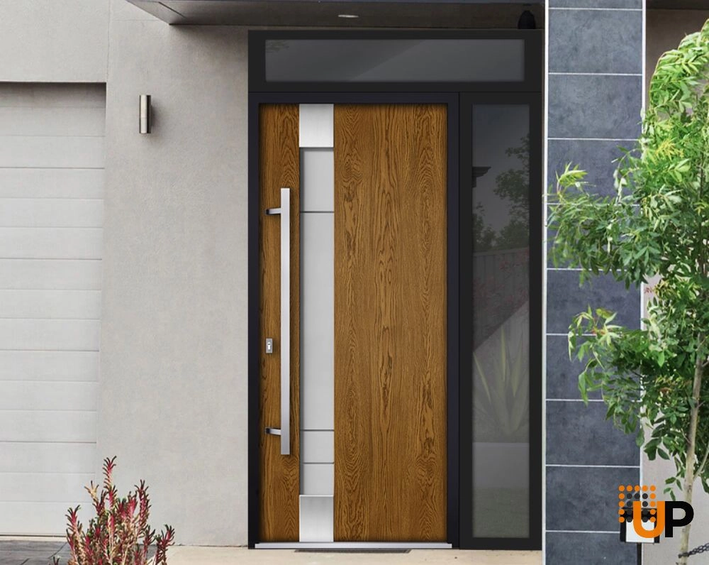 Single swing metal-aluminum modern exterior door with triplex glass | Deux 1713 Oak | 50 x 96 photo#3