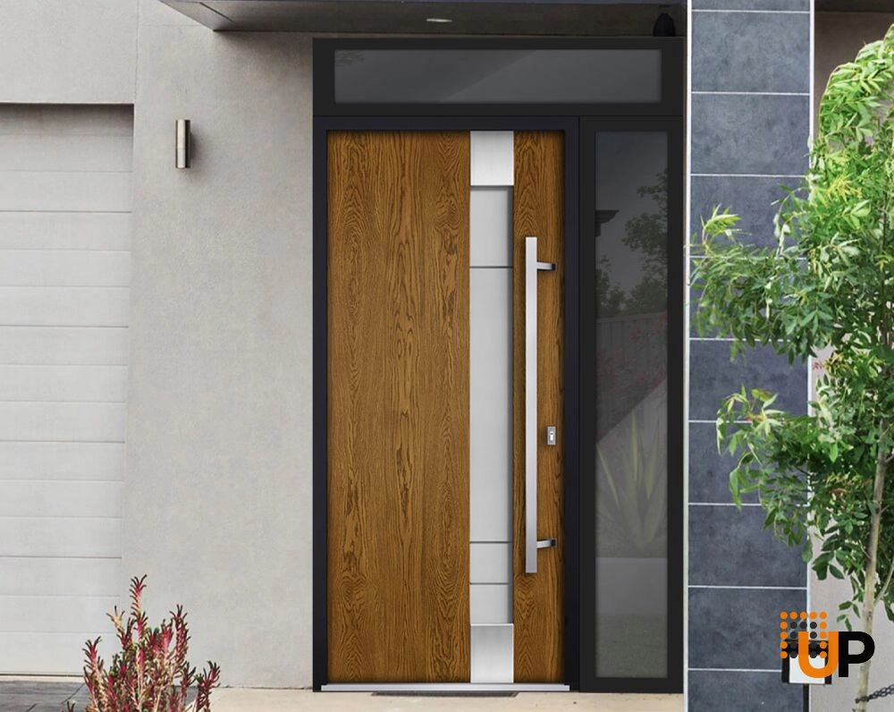 Single swing metal-aluminum modern exterior door with triplex glass | Deux 1713 Oak | 50 x 96 photo#3