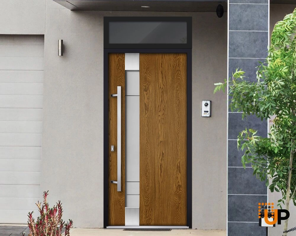 Single swing metal-aluminum modern exterior door with triplex glass | Deux 1713 Oak | 36 x 96 photo#3