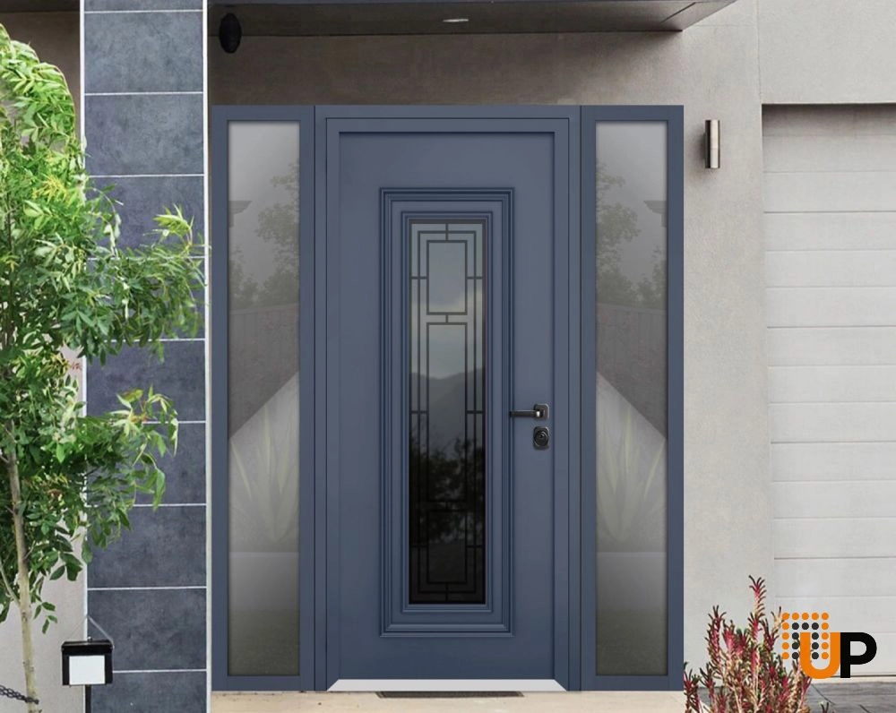 Single swing metal-aluminum classic exterior door with triplex | Ballucio 6044 Gray Graphite | 60 x 80 photo#2
