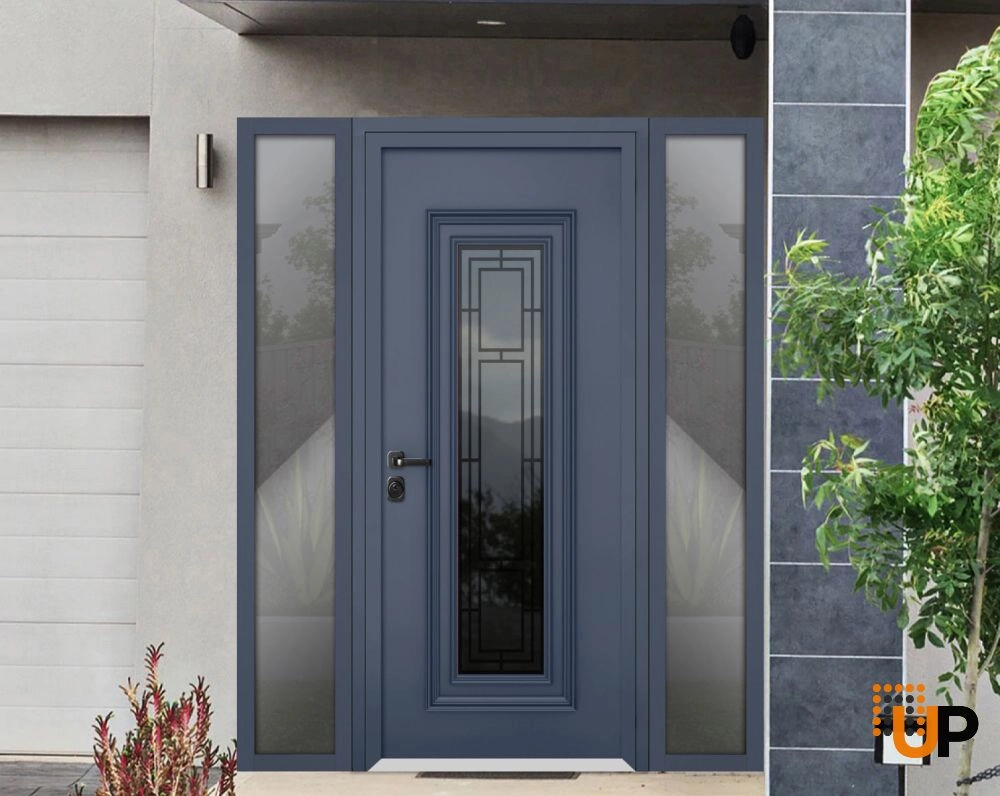 Single swing metal-aluminum classic exterior door with triplex | Ballucio 6044 Gray Graphite | 60 x 80 photo#2