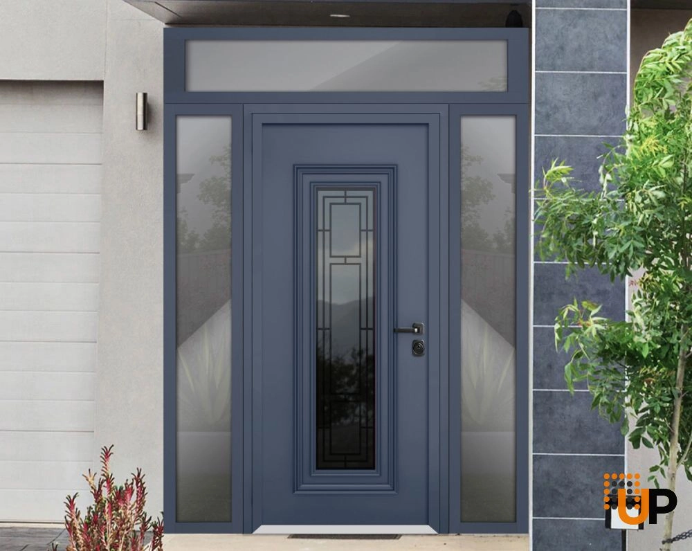 Single swing metal-aluminum classic exterior door with triplex | Ballucio 6044 Gray Graphite | 60 x 96 photo#2