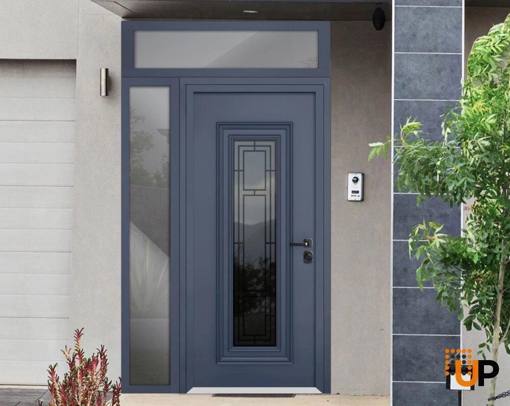 Single swing metal-aluminum classic exterior door with triplex | Ballucio 6044 Gray Graphite | 48 x 96 photo#2