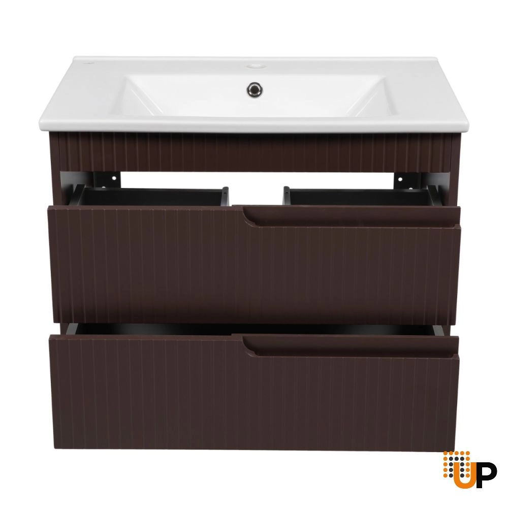 Modern Wall-Mount Bathroom Vanity with Washbasin | Judi Brown Matte Collection | Non-Toxic Fire-Resistant MDF-30" photo#4