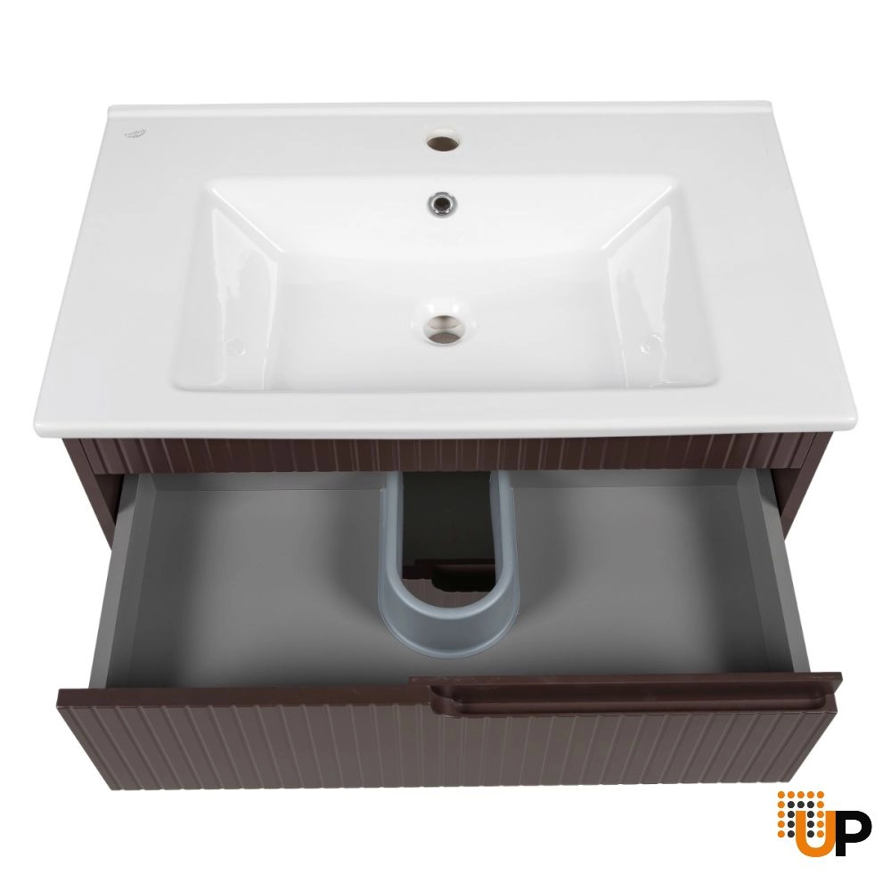 Modern Wall-Mount Bathroom Vanity with Washbasin | Judi Brown Matte Collection | Non-Toxic Fire-Resistant MDF photo#6