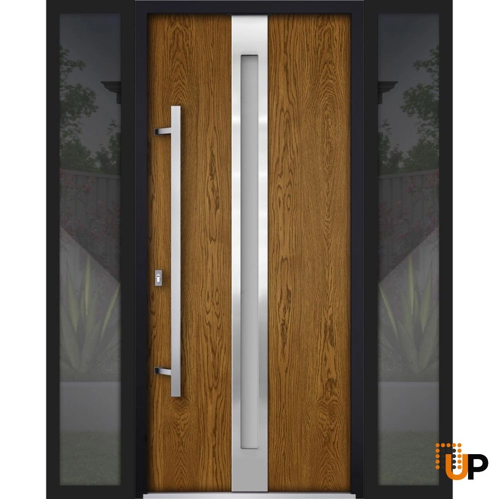 Single swing metal-aluminum modern exterior door with triplex | Deux 1744 Oak | 60 x 80 photo#1