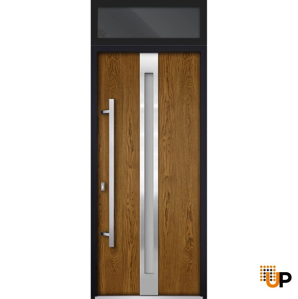 Single swing metal-aluminum modern exterior door with triplex glass | Deux 1744 Oak | 36 x 96 photo#1