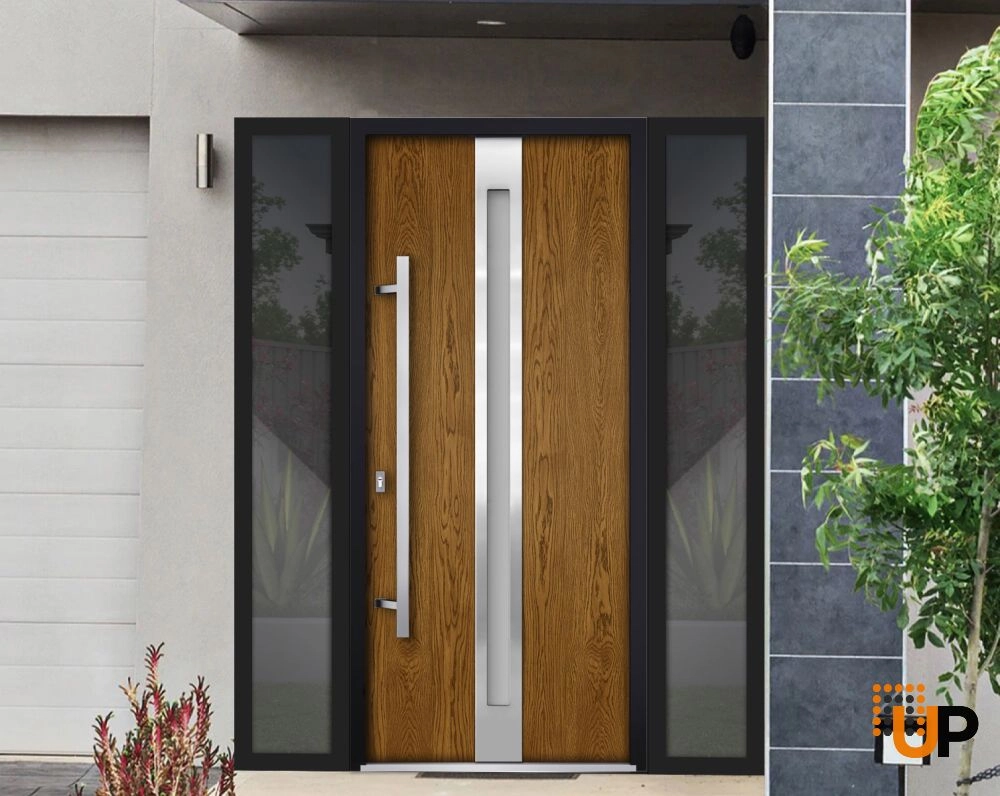 Single swing metal-aluminum modern exterior door with triplex glass | Deux 1744 Oak | 68 x 80 photo#2