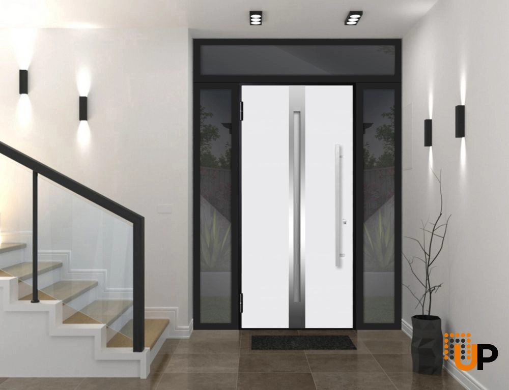 Single swing metal-aluminum modern exterior door with triplex glass | Deux 1744 Oak | 68 x 96 photo#3