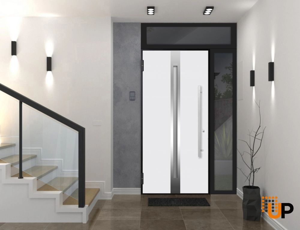 Single swing metal-aluminum modern exterior door with triplex | Deux 1744 Oak | 48 x 96 photo#3
