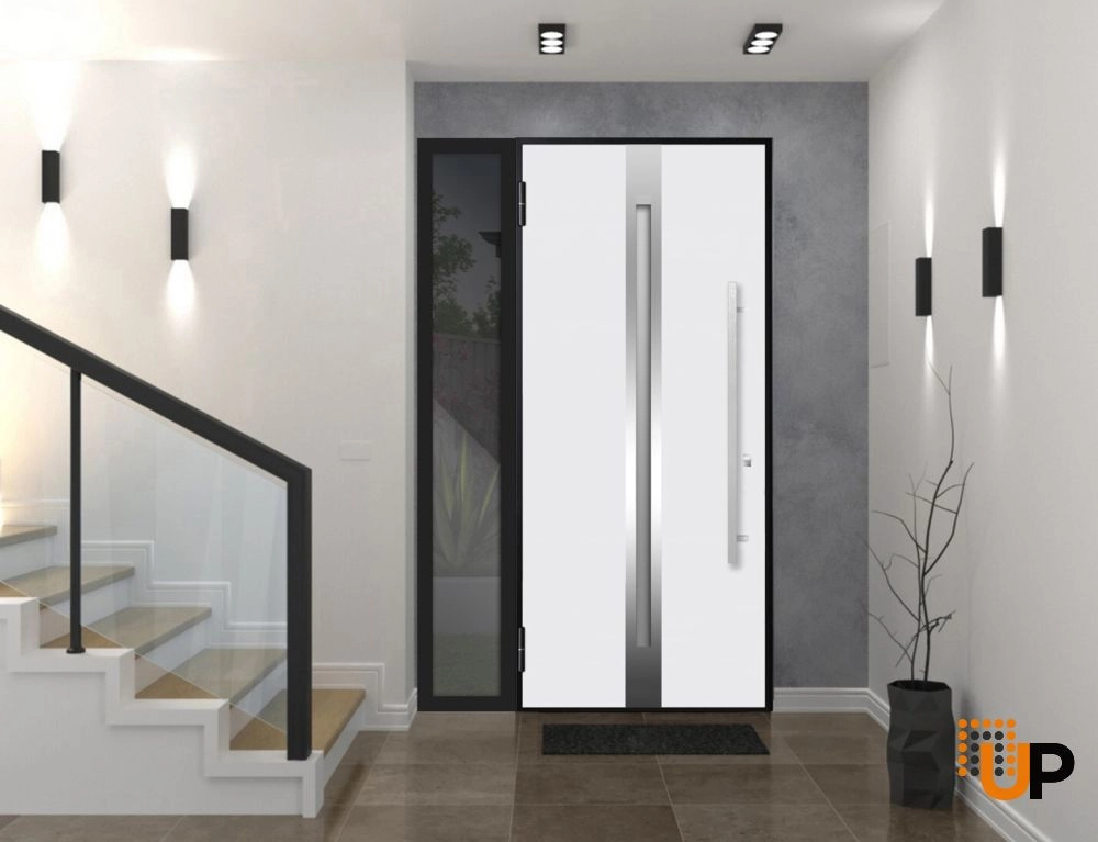Single swing metal-aluminum modern exterior door with triplex glass | Deux 1744 Oak | 50 x 80 photo#2