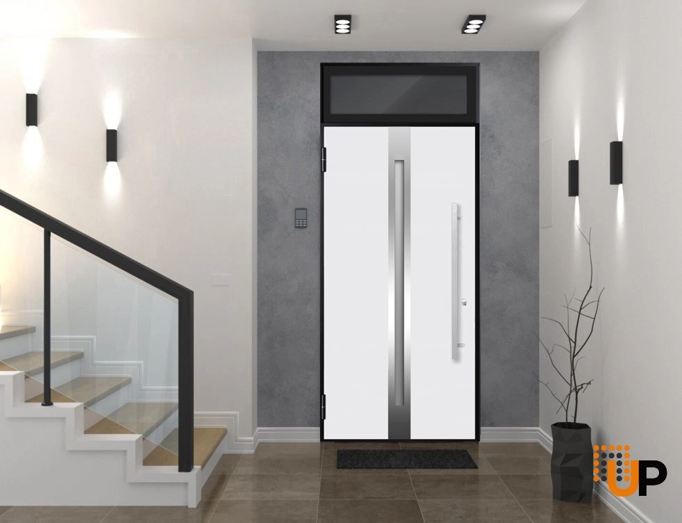 Single swing metal-aluminum modern exterior door with triplex glass | Deux 1744 Oak | 36 x 96 photo#2