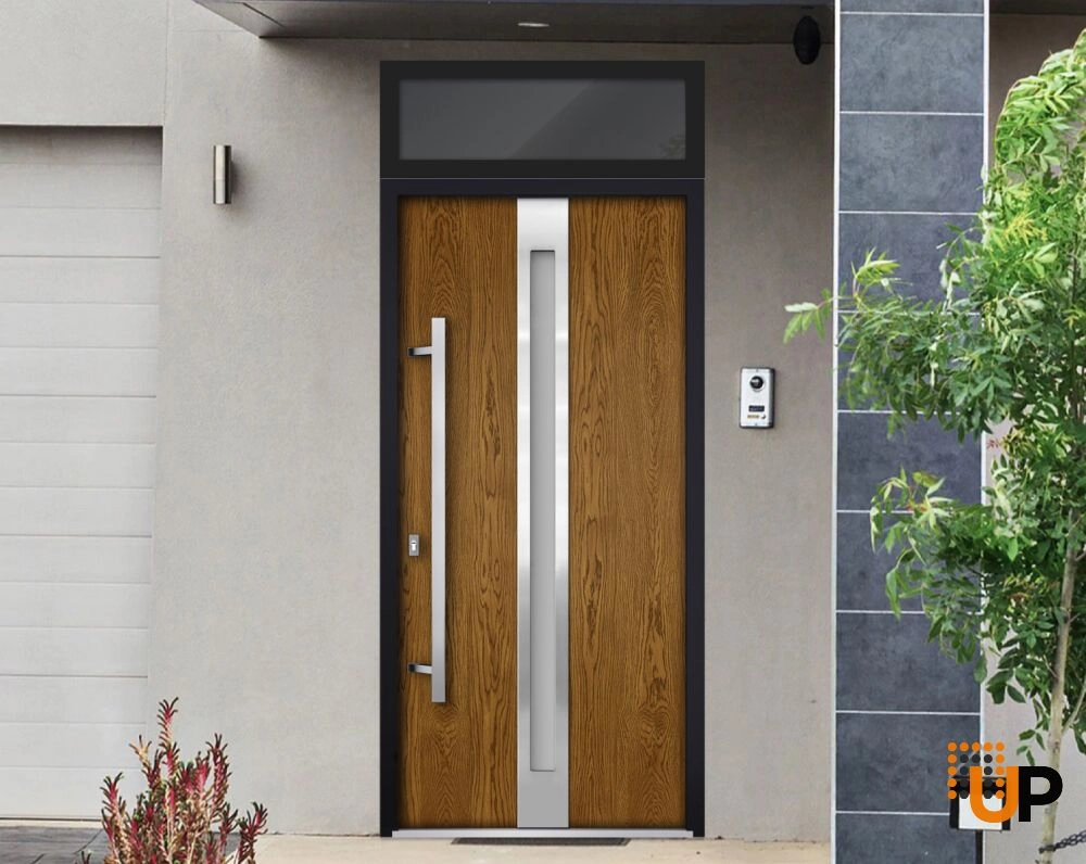 Single swing metal-aluminum modern exterior door with triplex glass | Deux 1744 Oak | 36 x 96 photo#3
