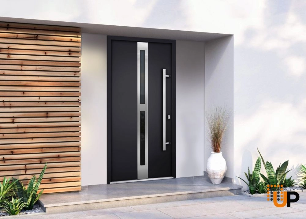 Single swing metal-aluminum modern exterior door with triplex | Deux 1755 Black | 36 x 80 photo#3