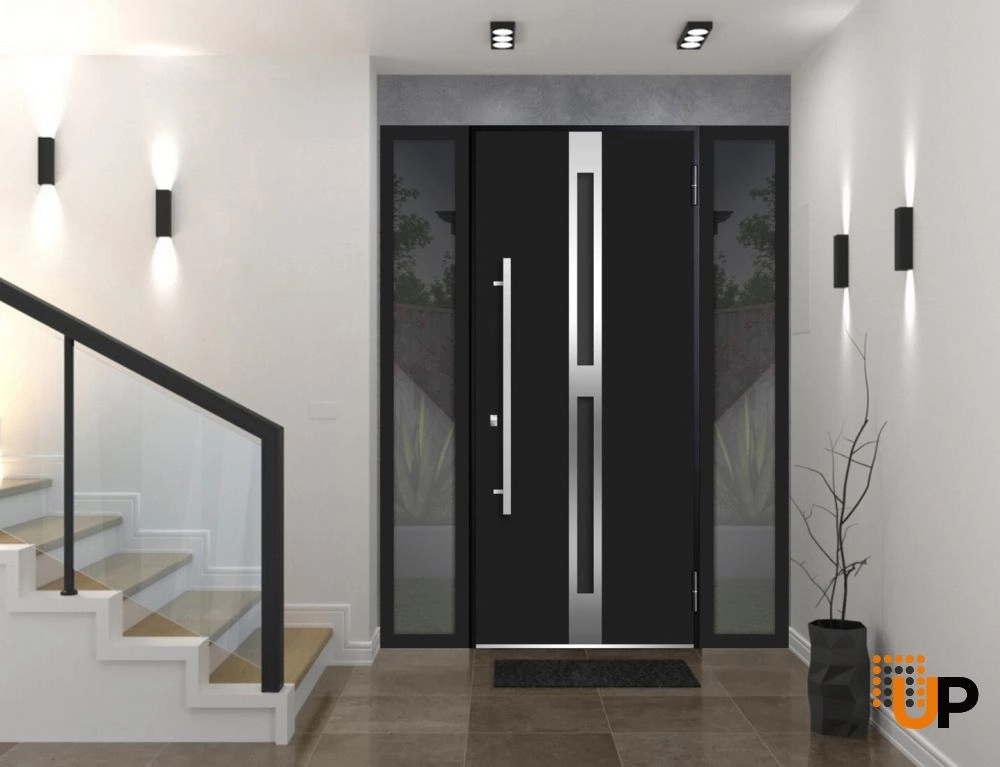 Single swing metal-aluminum modern exterior door with triplex glass | Deux 1755 Black | 60 x 80 photo#3