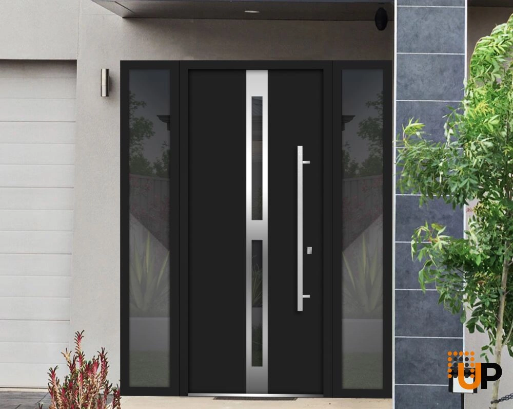 Single swing metal-aluminum modern exterior door with triplex glass | Deux 1755 Black | 68 x 80 photo#2