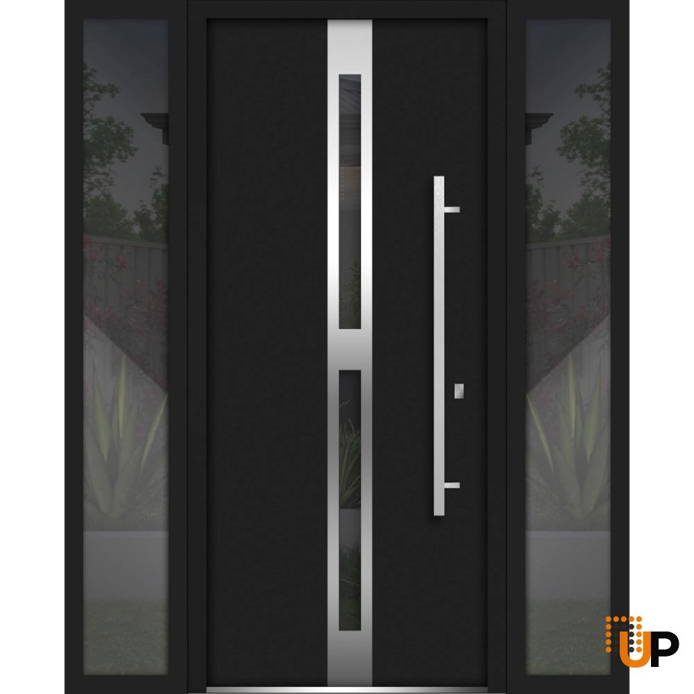 Single swing metal-aluminum modern exterior door with triplex glass | Deux 1755 Black | 60 x 80 photo#1