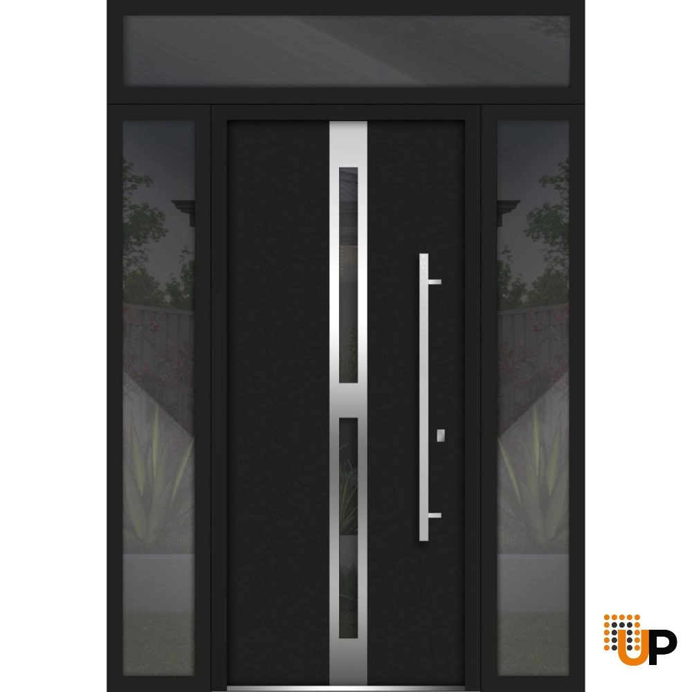 Single swing metal-aluminum modern exterior door with triplex glass | Deux 1755 Black | 60 x 96 photo#1
