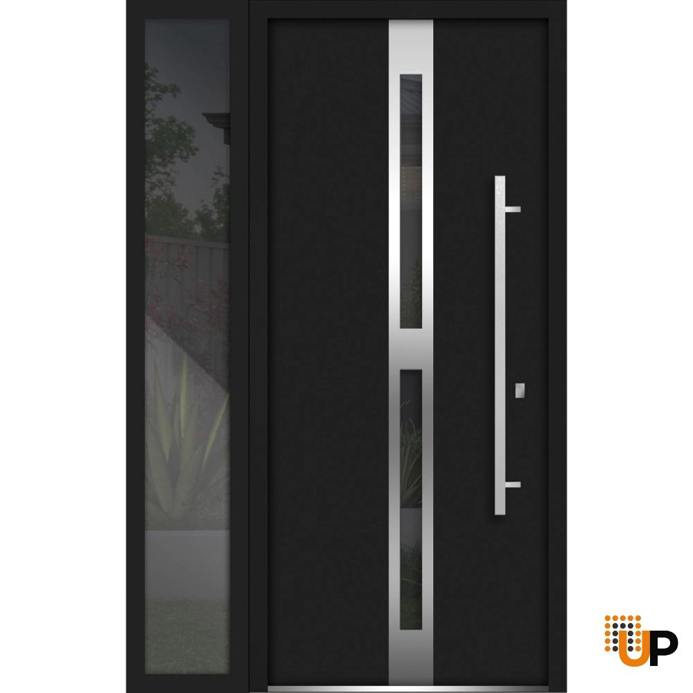 Single swing metal-aluminum modern exterior door with triplex glass | Deux 1755 Black | 52 x 80 photo#1