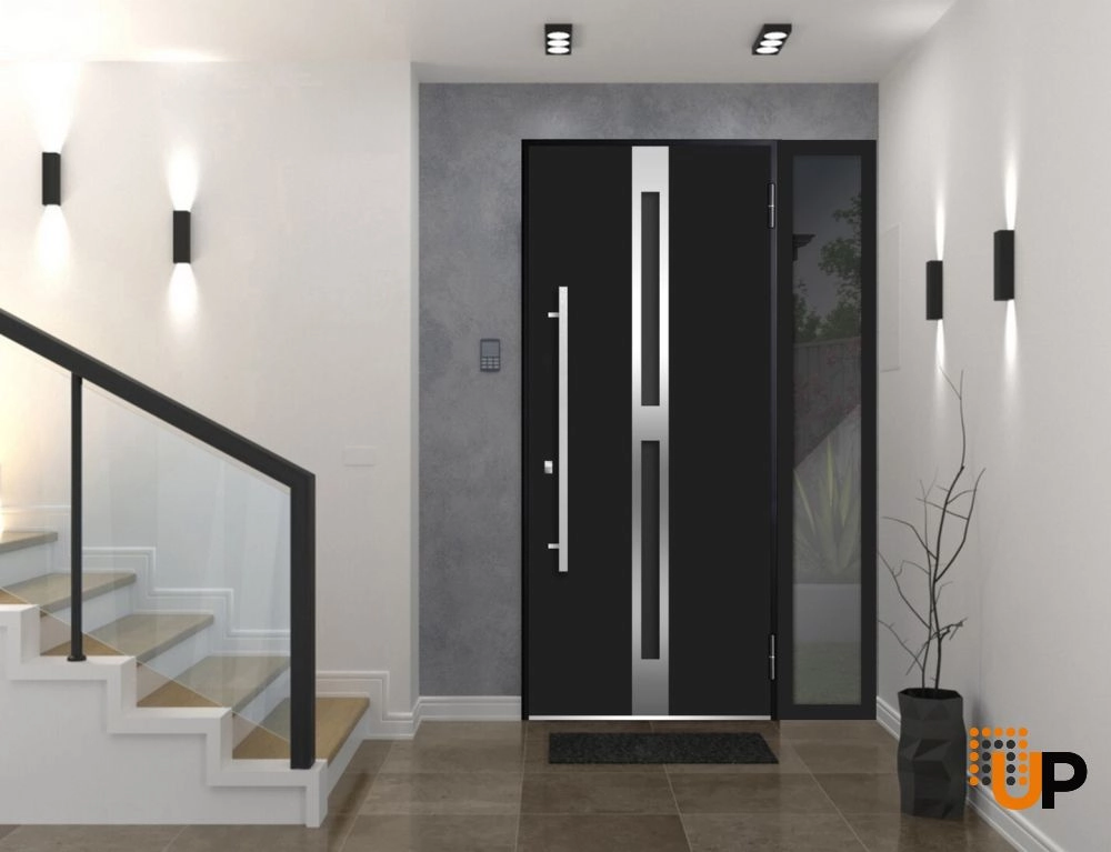 Single swing metal-aluminum modern exterior door with triplex glass | Deux 1755 Black | 48 x 80 photo#3