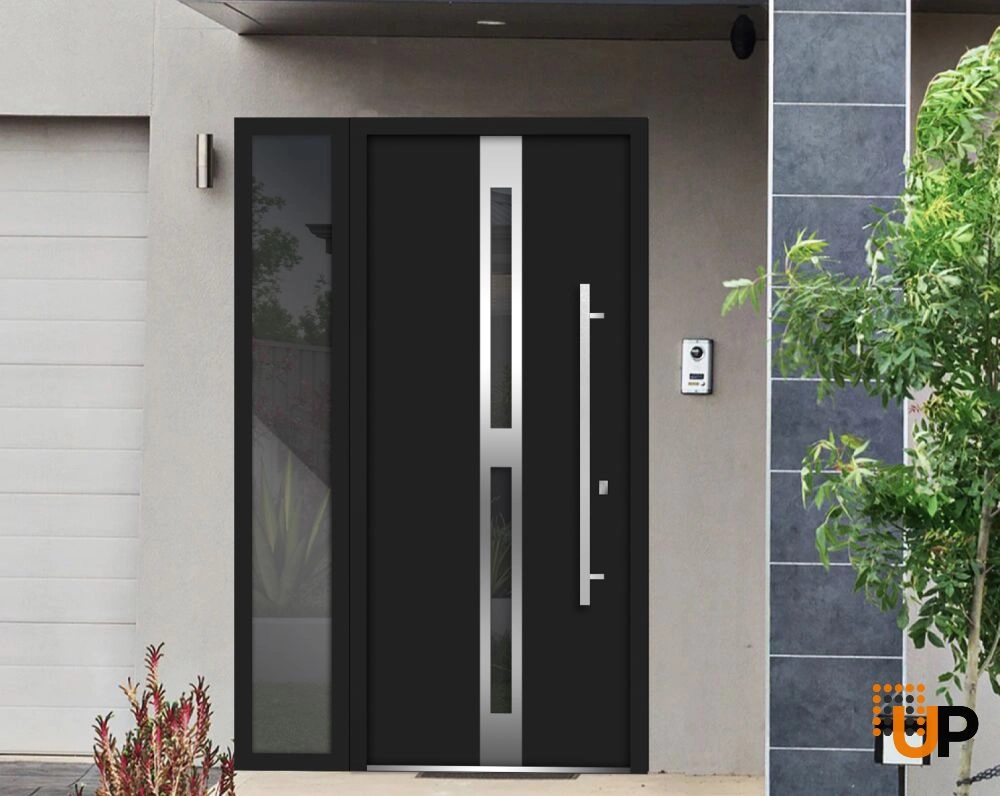 Single swing metal-aluminum modern exterior door with triplex glass | Deux 1755 Black | 48 x 80 photo#2