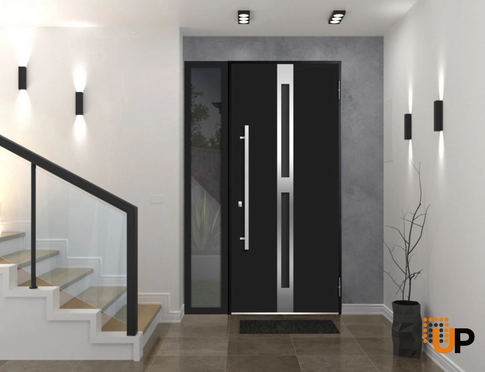 Single swing metal-aluminum modern exterior door with triplex glass | Deux 1755 Black | 50 x 80 photo#2