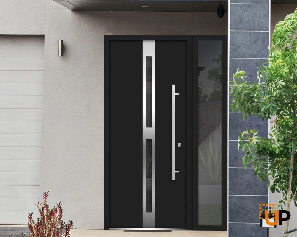Single swing metal-aluminum modern exterior door with triplex glass | Deux 1755 Black | 50 x 80 photo#3