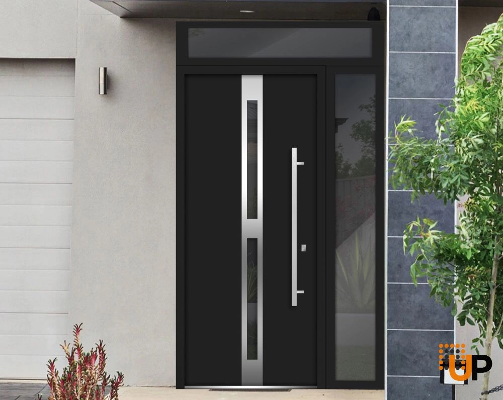 Single swing metal-aluminum modern exterior door with triplex glass | Deux 1755 Black | 50 x 96 photo#3