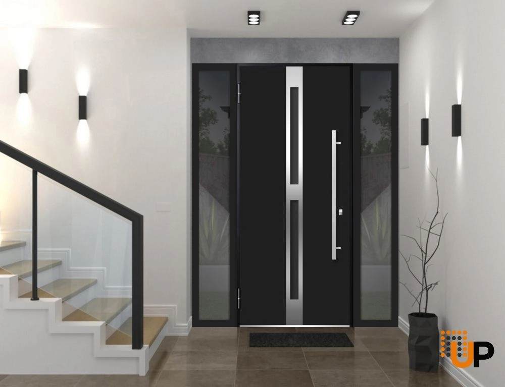 Single swing metal-aluminum modern exterior door with triplex glass | Deux 1755 Black | 64 x 80 photo#3