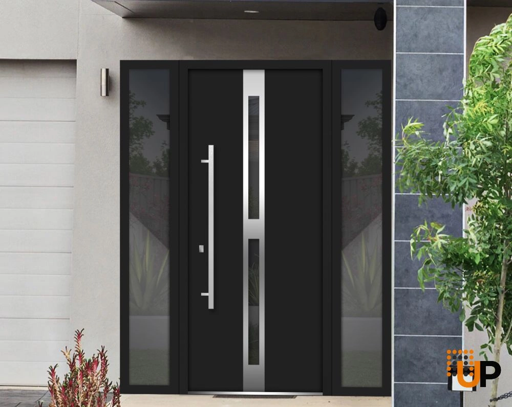 Single swing metal-aluminum modern exterior door with triplex glass | Deux 1755 Black | 68 x 80 photo#2