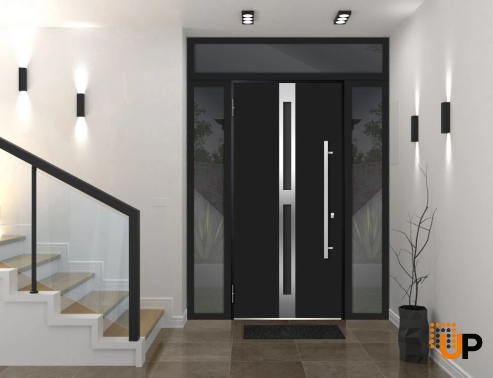 Single swing metal-aluminum modern exterior door with triplex | Deux 1755 Black | 60 x 96 photo#3