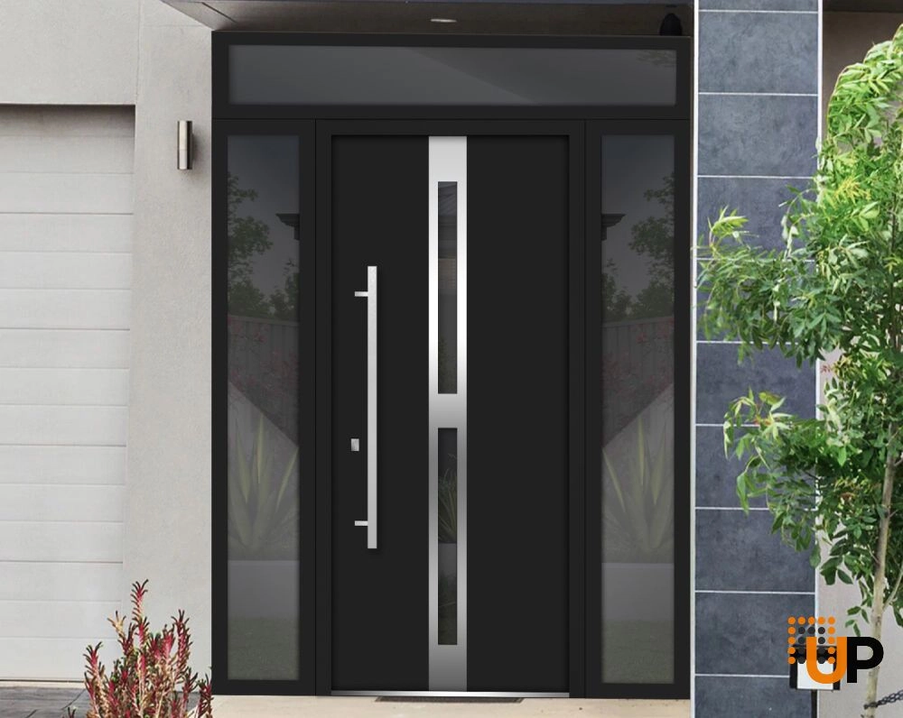 Single swing metal-aluminum modern exterior door with triplex | Deux 1755 Black | 60 x 96 photo#2