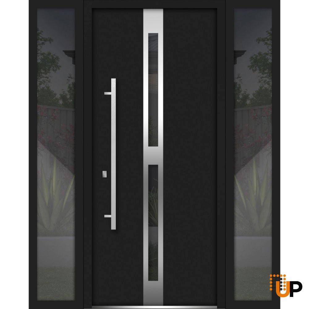 Single swing metal-aluminum modern exterior door with triplex glass | Deux 1755 Black | 64 x 80 photo#1