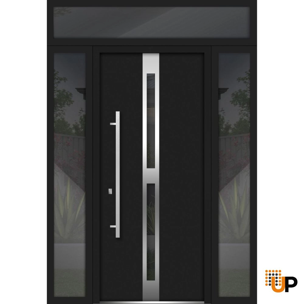 Single swing metal-aluminum modern exterior door with triplex glass | Deux 1755 Black | 64 x 96 photo#1