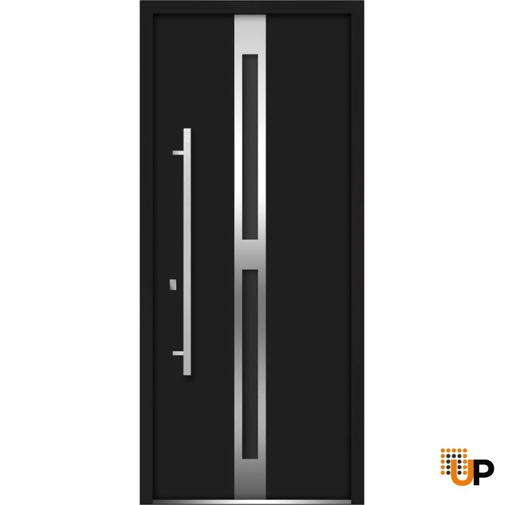 Single swing metal-aluminum modern exterior door with triplex | Deux 1755 Black | 36 x 80 photo#1