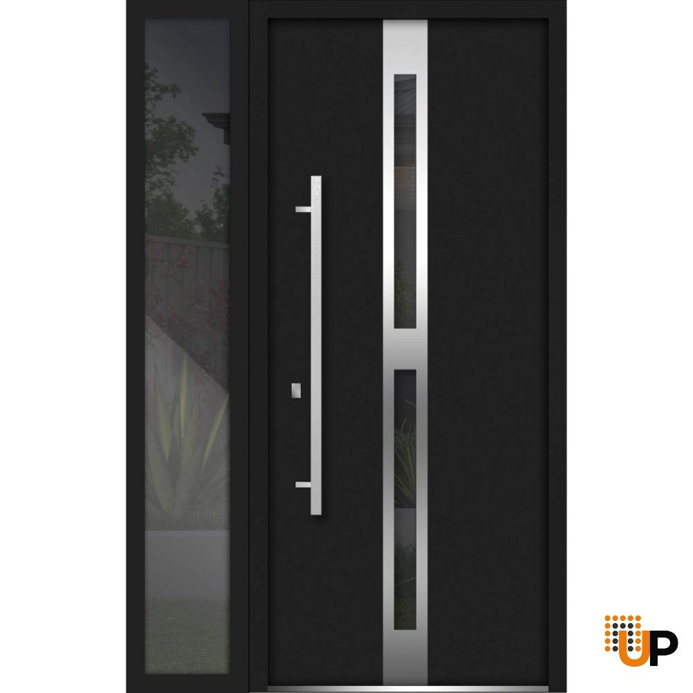 Single swing metal-aluminum modern exterior door with triplex glass | Deux 1755 Black | 50 x 80 photo#1