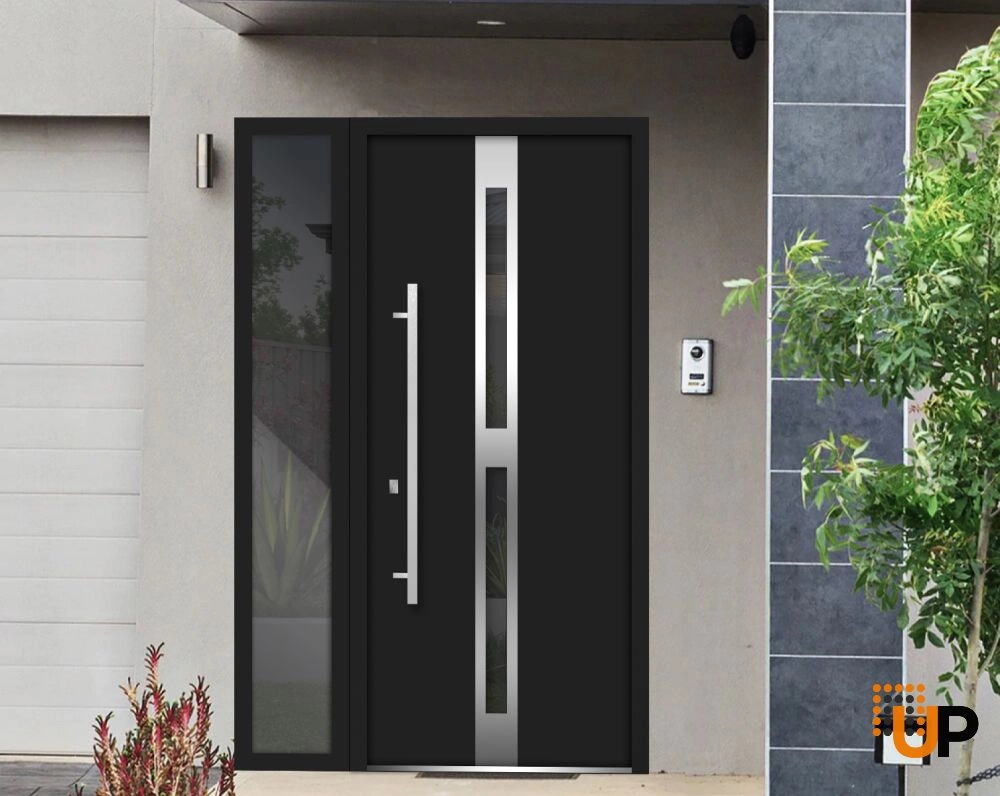 Single swing metal-aluminum modern exterior door with triplex | Deux 1755 Black | 48 x 80 photo#3