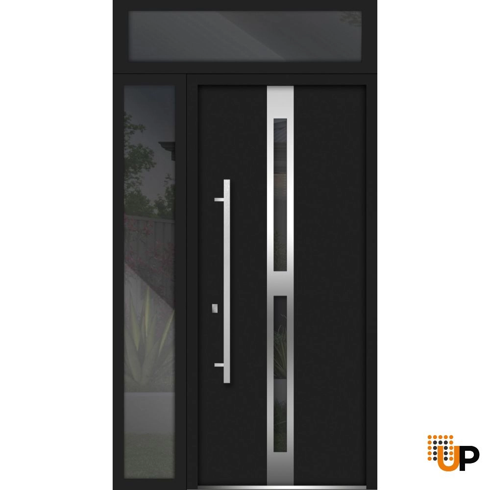 Single swing metal-aluminum modern exterior door with triplex glass | Deux 1755 Black | 50 x 96 photo#1