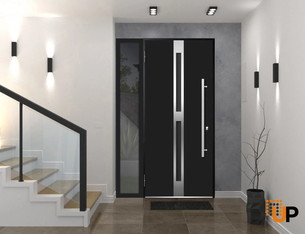Single swing metal-aluminum modern exterior door with triplex glass | Deux 1755 Black | 52 x 80 photo#2