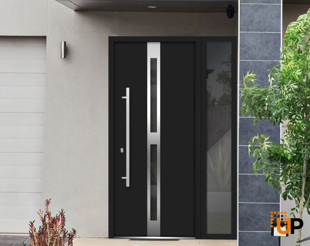 Single swing metal-aluminum modern exterior door with triplex glass | Deux 1755 Black | 52 x 80 photo#3