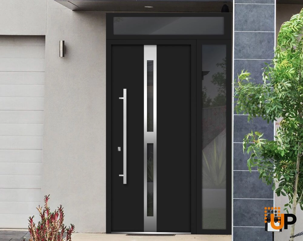 Single swing metal-aluminum modern exterior door with triplex glass | Deux 1755 Black | 52 x 96 photo#3