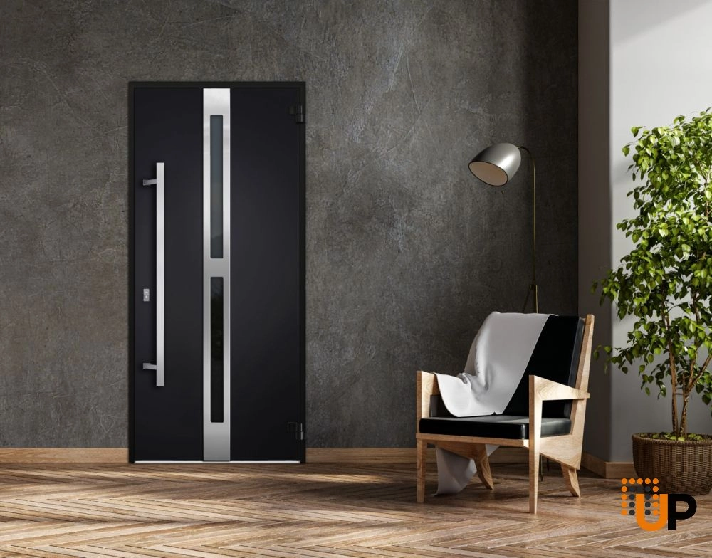 Single swing metal-aluminum modern exterior door with triplex | Deux 1755 Black | 36 x 80 photo#4