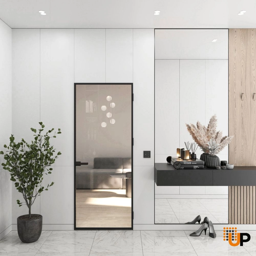 Aluminum Interior Hidden Door | Lumo 1800 Black Clear Glass with Frame 24" x 80" Right-hand Inswing photo#2