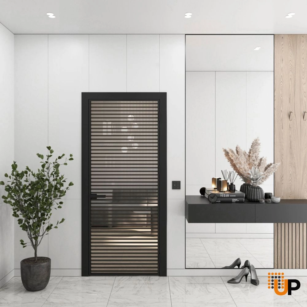 Aluminum Interior Door | Lumo 1801 Black Clear Glass with Frame, Trims, Extensions 36" x 96" Right-hand Inswing photo#2