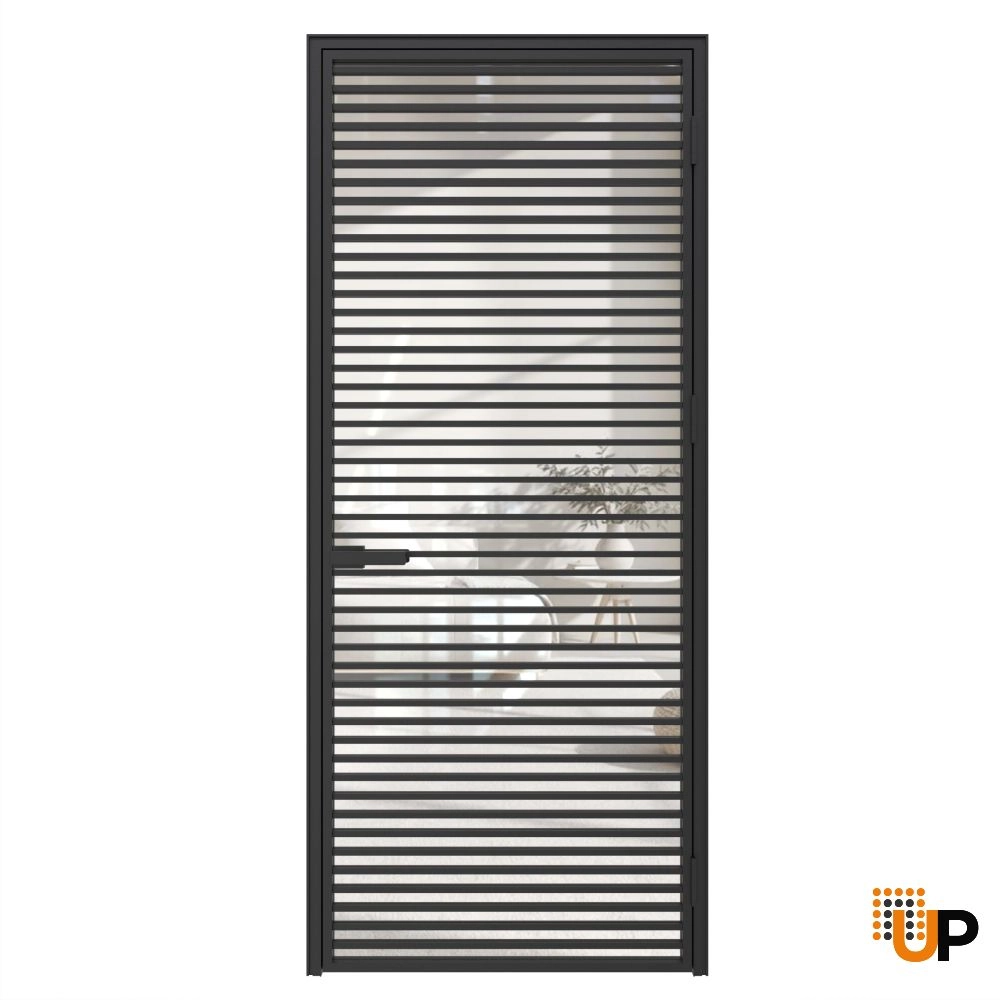 Aluminum Interior Hidden Door | Lumo 1801 Black Clear Glass with Frame 36" x 96" Right-hand Inswing photo#1