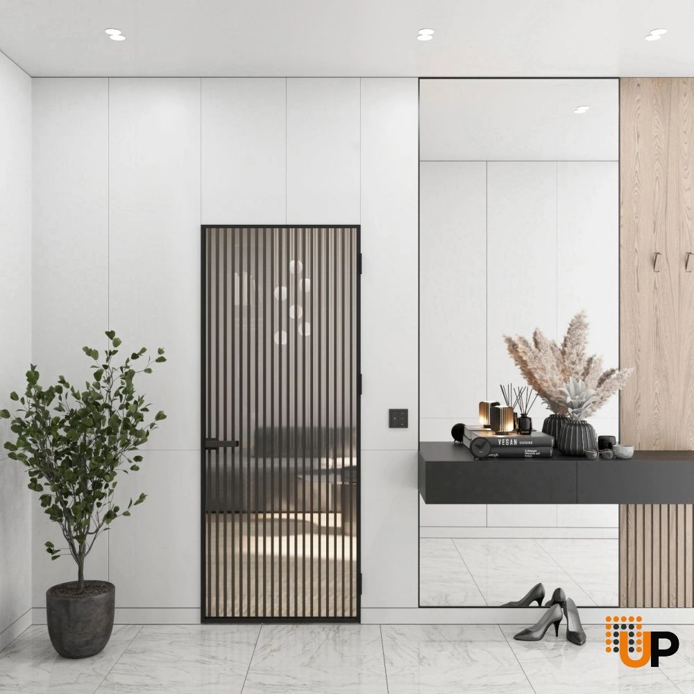 Aluminum Interior Hidden Door | Lumo 1802 Black Clear Glass with Frame 32" x 84" Right-hand Inswing photo#2