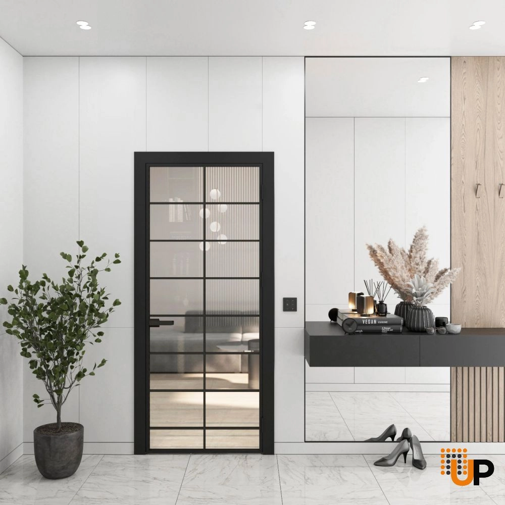 Aluminum Interior Door | Lumo 1803 Black Clear Glass with Frame, Trims, Extensions 24" x 80" Right-hand Inswing photo#2