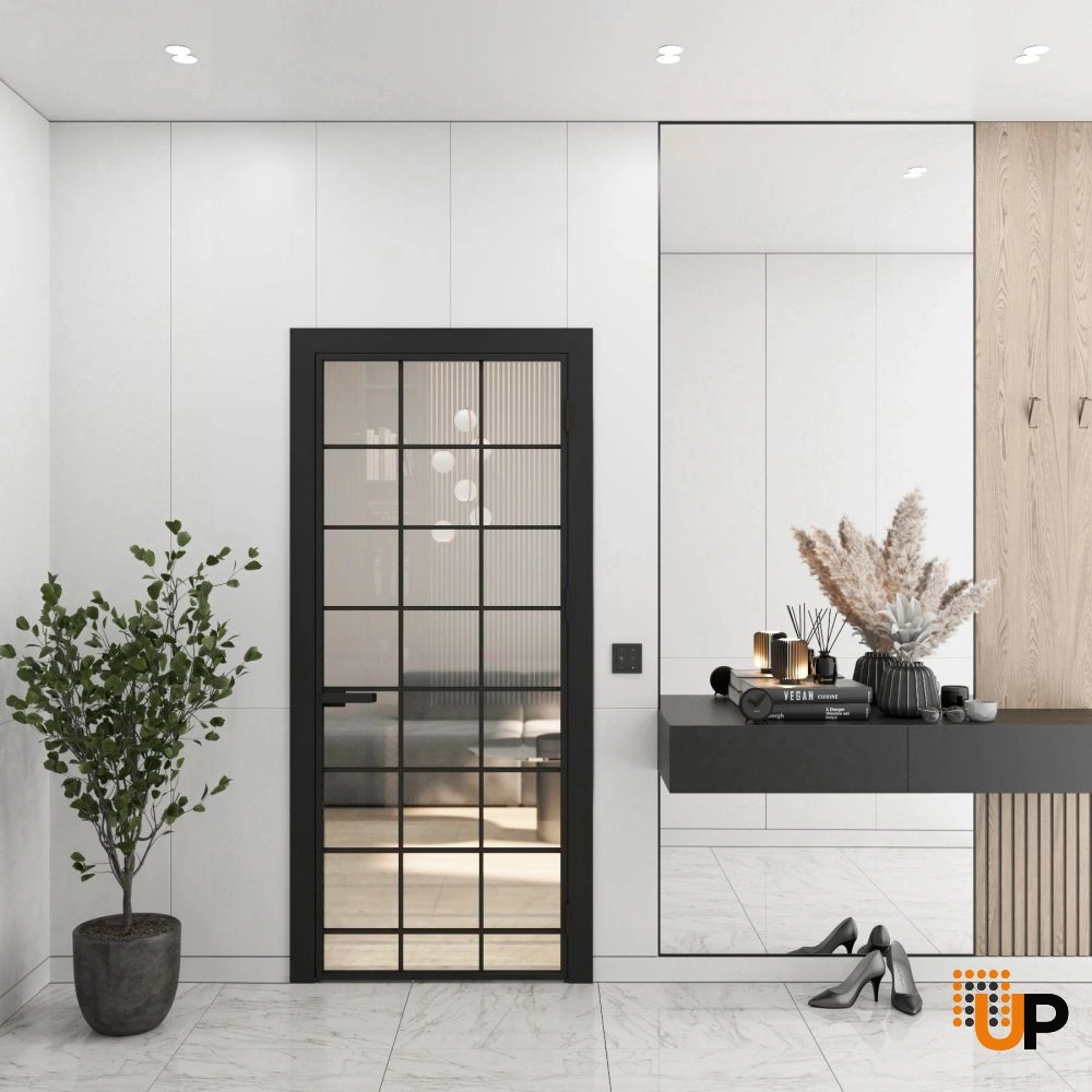 Aluminum Interior Door | Lumo 1804 Black Clear Glass with Frame, Trims, Extensions 30" x 80" Right-hand Inswing photo#2